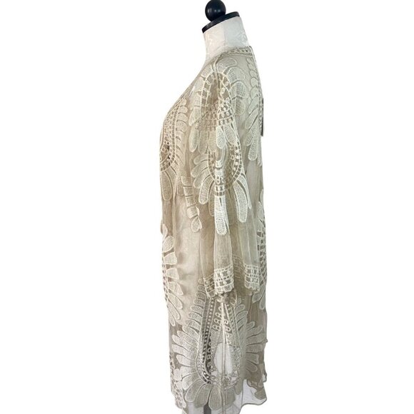 Blue Island Womens Cover Up Size Large Beige Swim Kimono Embroidered Floral New - Picture 3 of 8